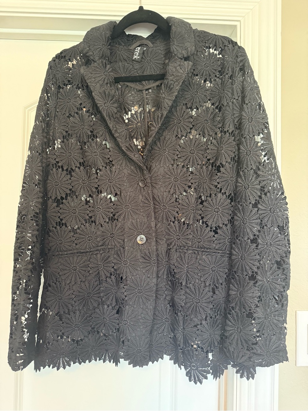 Eyelet Floral Crochet Blazer Jacket - Black NWOT